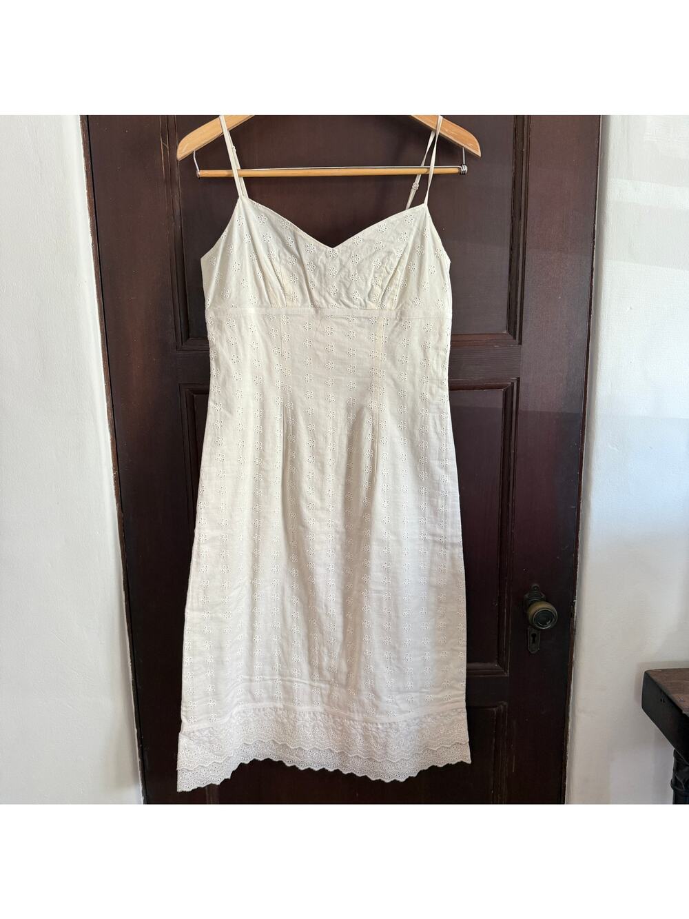 Y2K Vintage EXPRESS | Creamy White Cotton Eyelet Sundress Midi Dress | Size 7/8